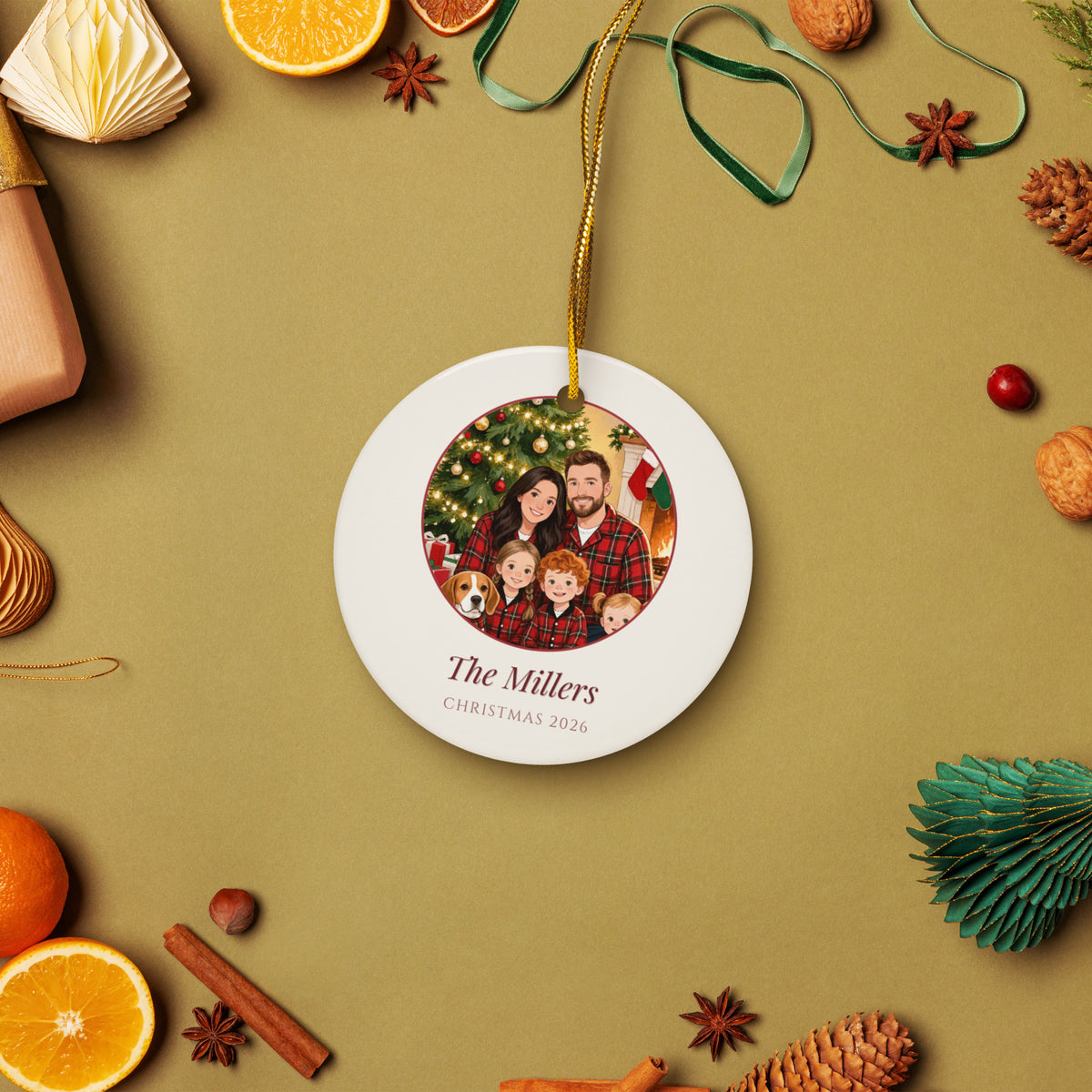 christmas family portrait – lifestyle photo – Ceramic Ornament