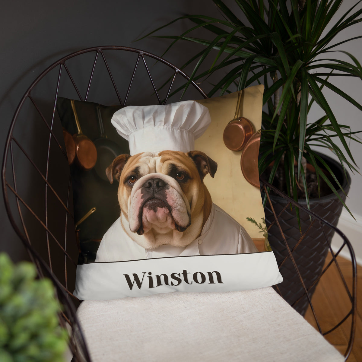 custom dog portrait – product photo, front lifestyle 4 – Chef de Cuisine Pillow