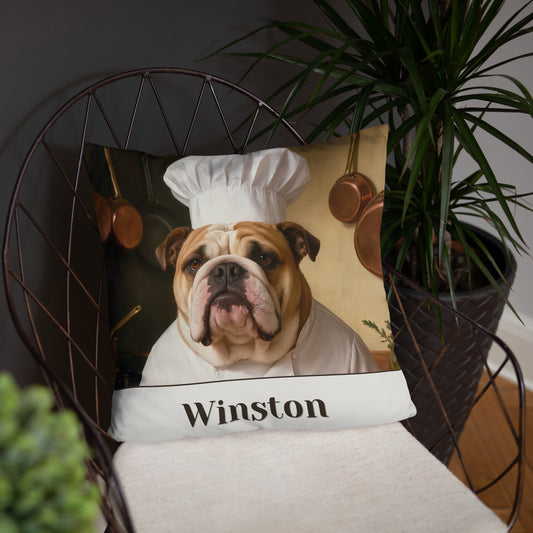 custom dog portrait – product photo, front lifestyle 4 – Chef de Cuisine Pillow