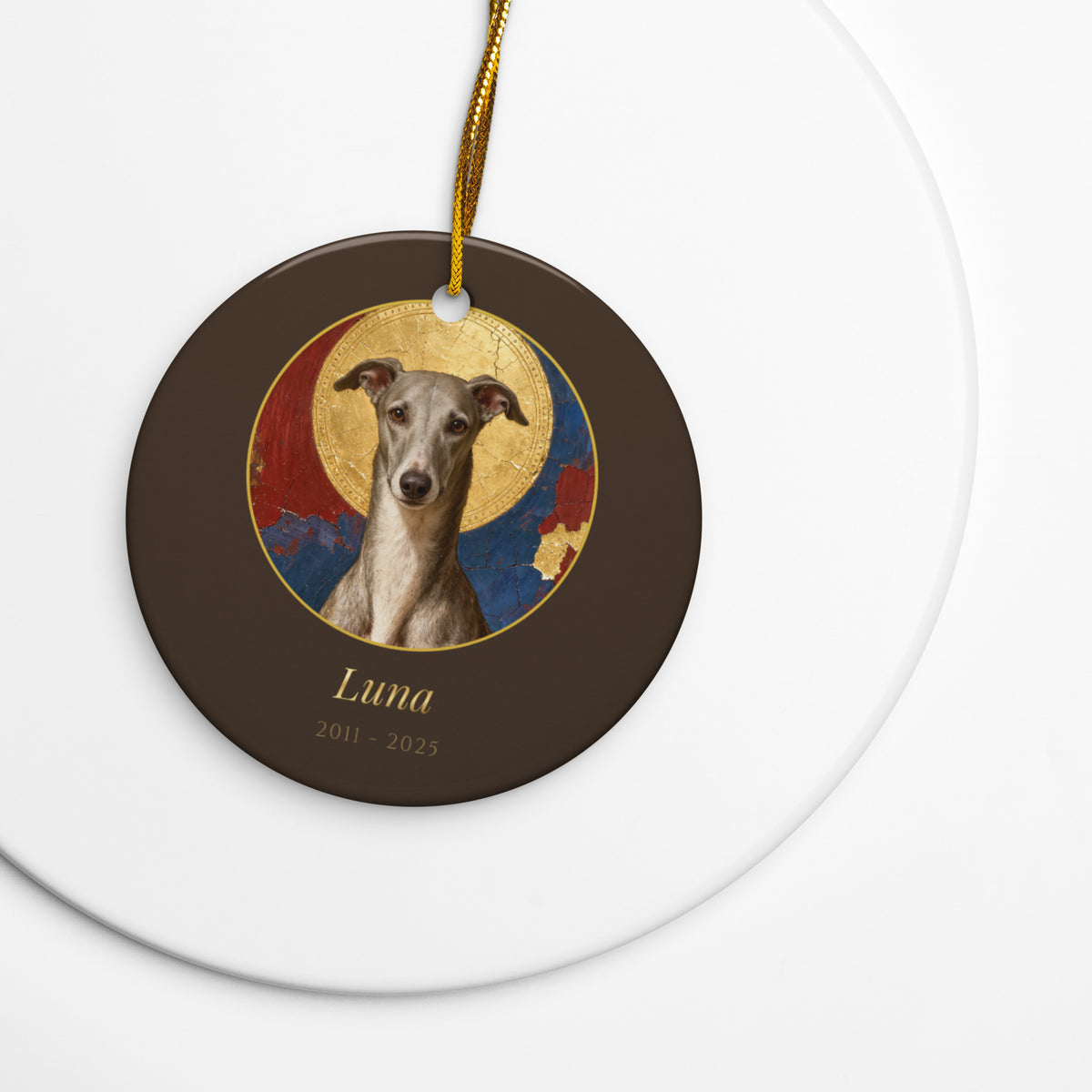 pet memorial portrait – lifestyle photo – Gold-Leaf Icon Ornament