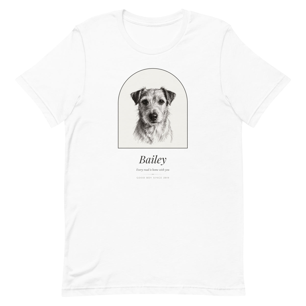 Pencil Sketch Dog Portrait – front view – T-Shirt