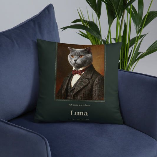 Gentleman Cat Portrait Gift for Mom – lifestyle photo, front lifestyle 6 – Throw Pillow