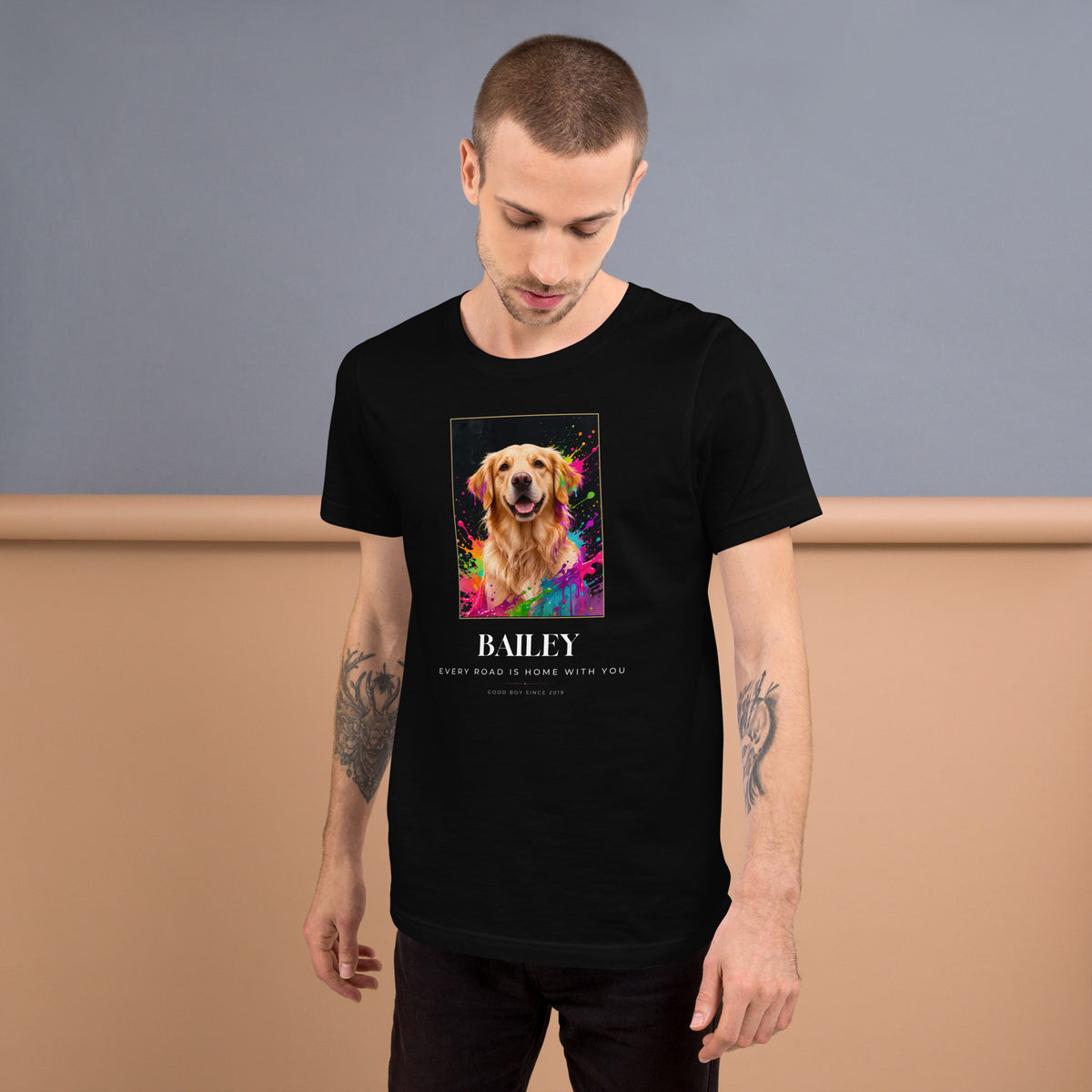 Neon Dog Portrait – lifestyle photo – T-Shirt
