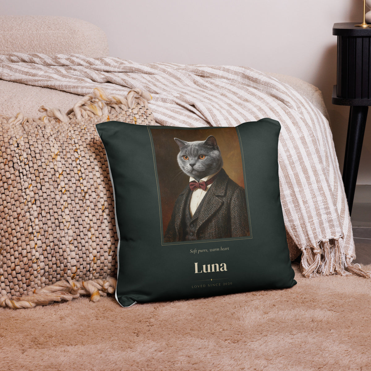 Gentleman Cat Portrait Gift for Mom – lifestyle photo – Throw Pillow