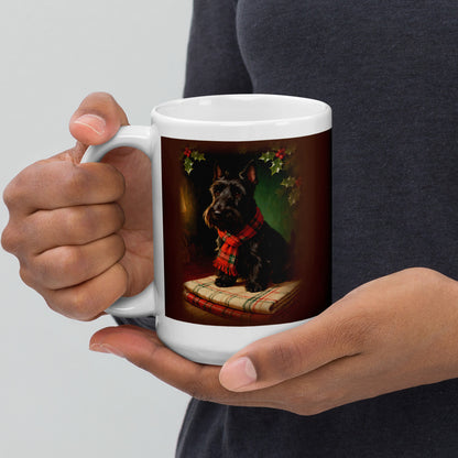 christmas pet portrait – product photo, handle on left – Heirloom Tartan Portrait Mug