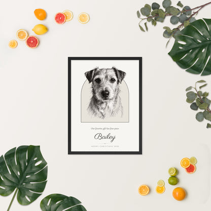 Pencil Sketch Pet Christmas Gift – lifestyle photo, spring/summer – Framed Print