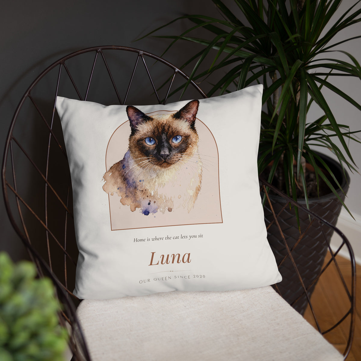 Watercolor Cat Portrait – product photo, front lifestyle 4 – Throw Pillow