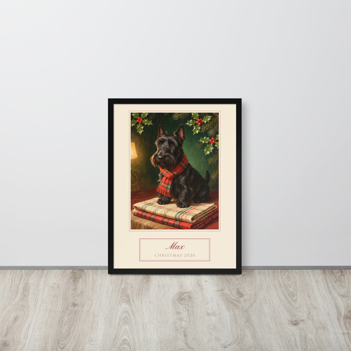 christmas pet portrait – lifestyle photo – Enhanced Matte Paper Framed Poster