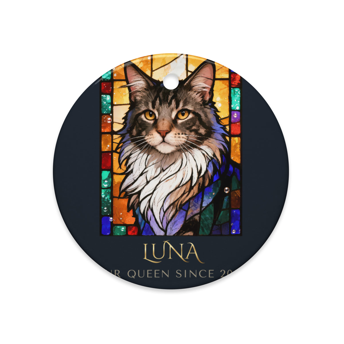 Stained Glass Cat Portrait – lifestyle photo – Ceramic Ornament