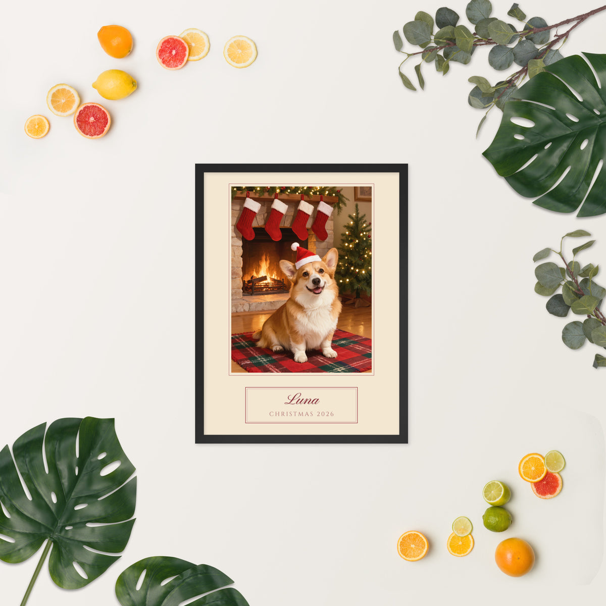 christmas pet portrait – lifestyle photo, spring/summer – Enhanced Matte Paper Framed Poster