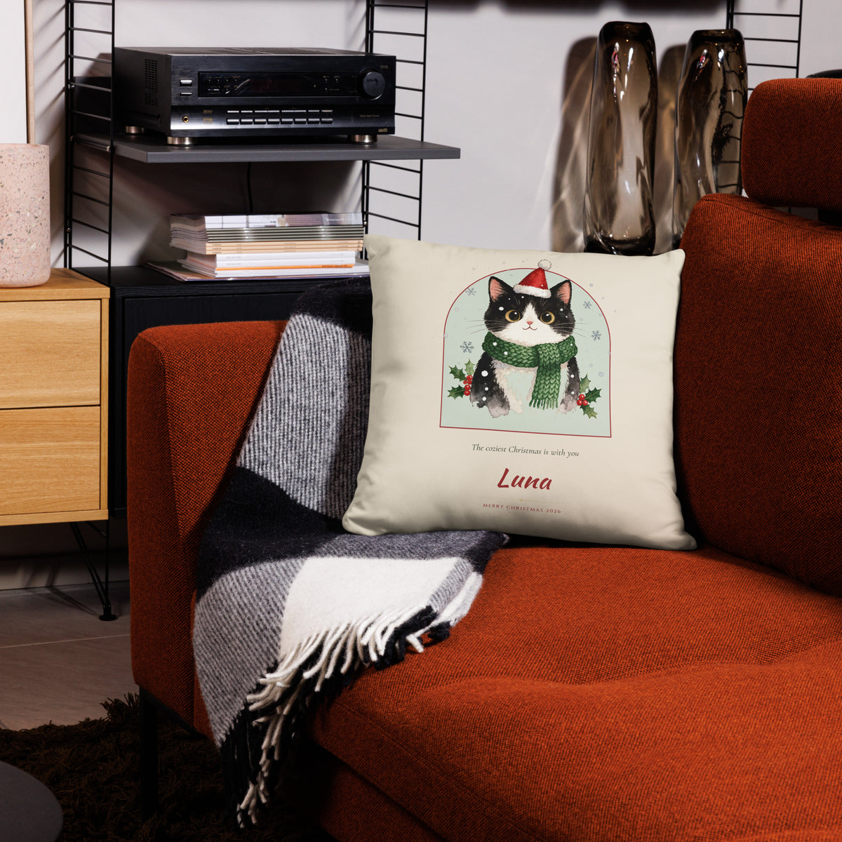 Christmas Cat Portrait – lifestyle photo – Throw Pillow