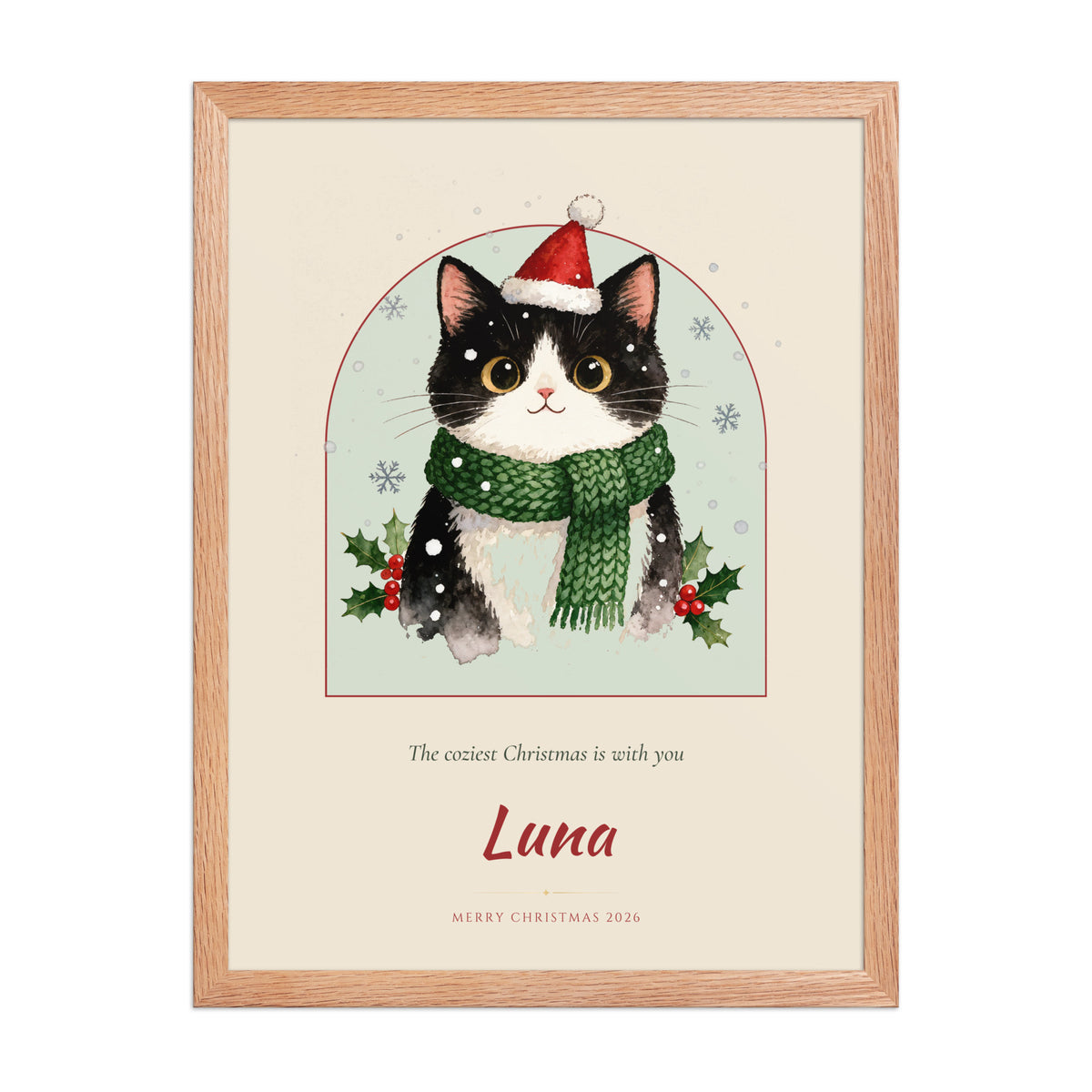Christmas Cat Portrait – front view – Framed Print