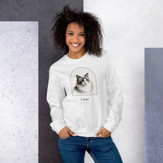 Pencil Sketch Cat Portrait Gift for Mom – lifestyle photo – Crewneck Sweatshirt