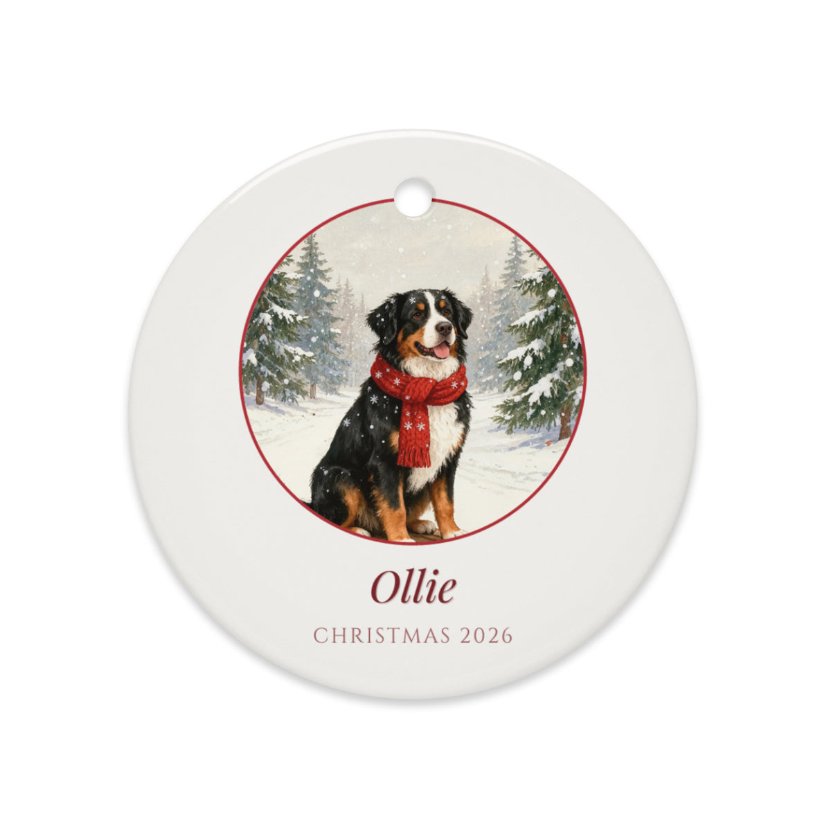 christmas pet portrait – lifestyle photo – Vintage Sled in the Snow Ornament