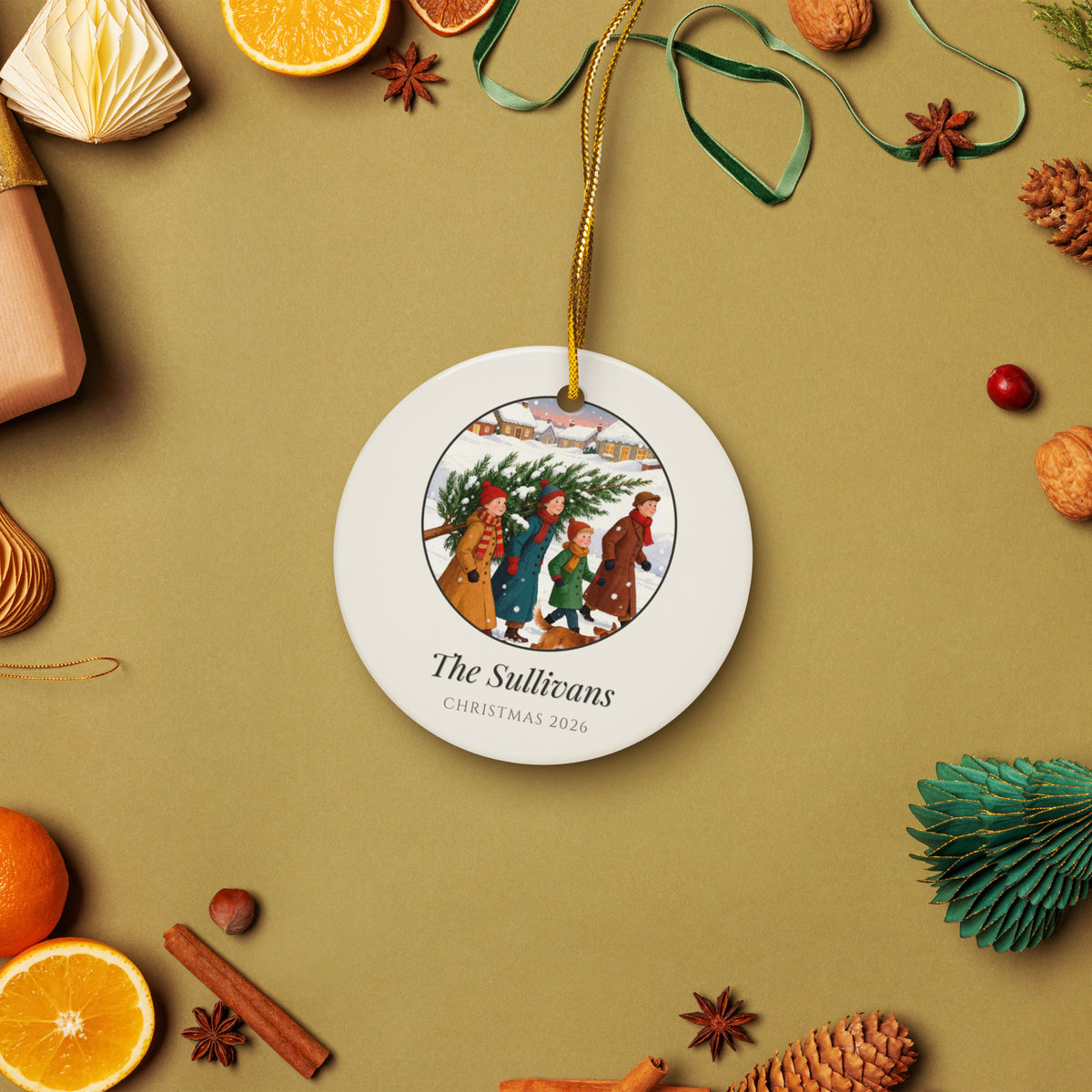 christmas family portrait – lifestyle photo – Ceramic Ornament