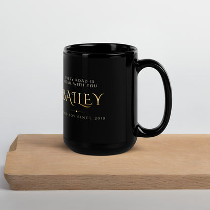 Stained Glass Dog Portrait – lifestyle photo, handle on right – Coffee Mug