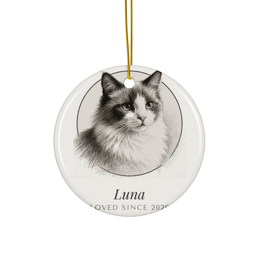 Pencil Sketch Cat Portrait Gift for Mom – product photo – Ceramic Ornament