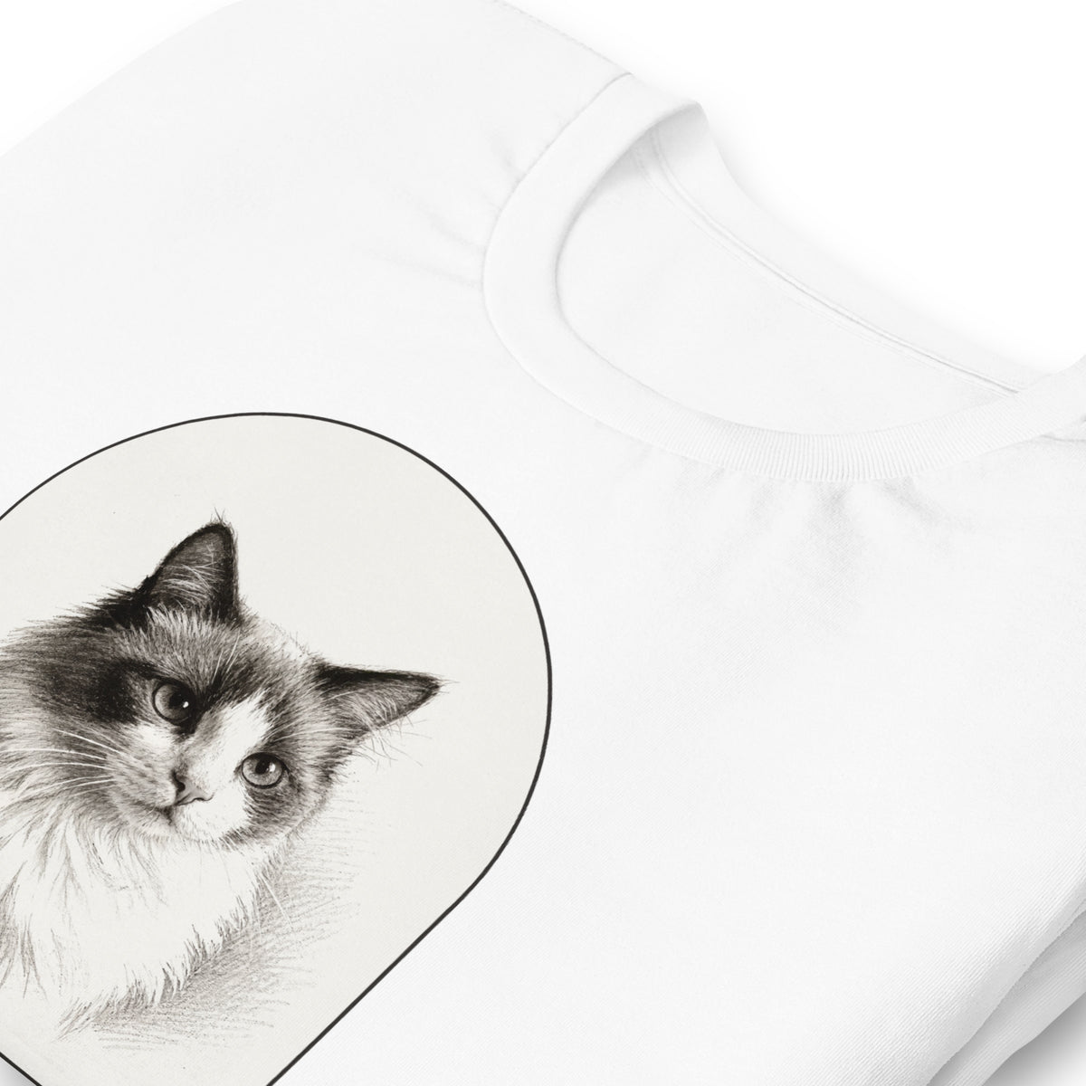 Pencil Sketch Cat Portrait – close-up, zoomed-in – T-Shirt