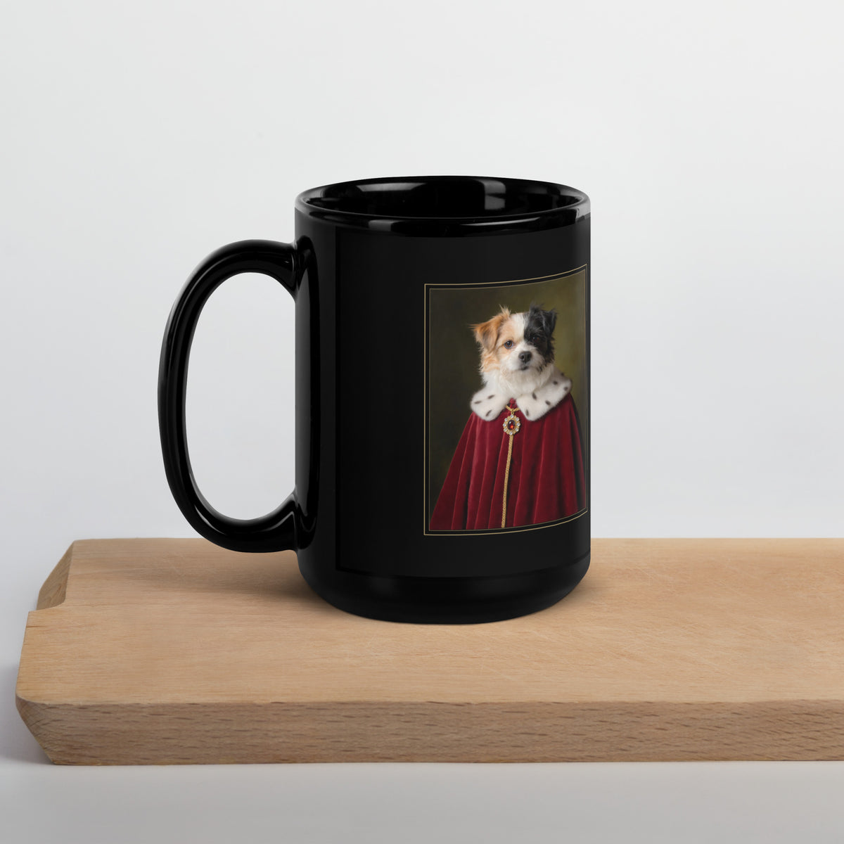 Royal Pet Memorial Portrait – lifestyle photo, handle on left – Coffee Mug