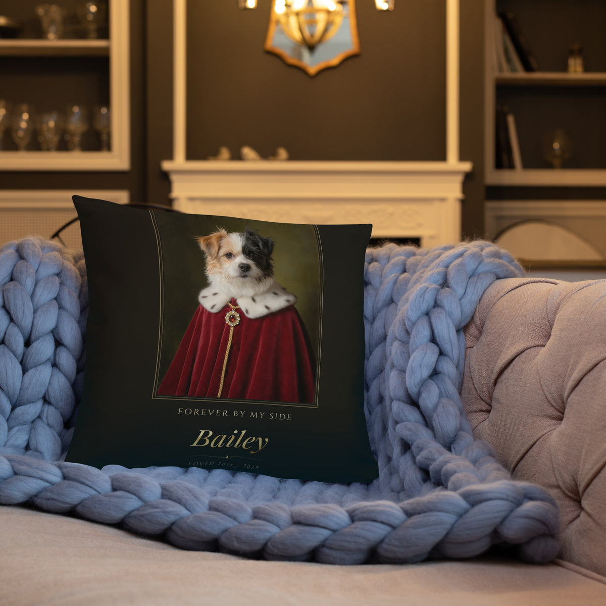 Royal Pet Memorial Portrait – lifestyle photo, front lifestyle 3 – Throw Pillow