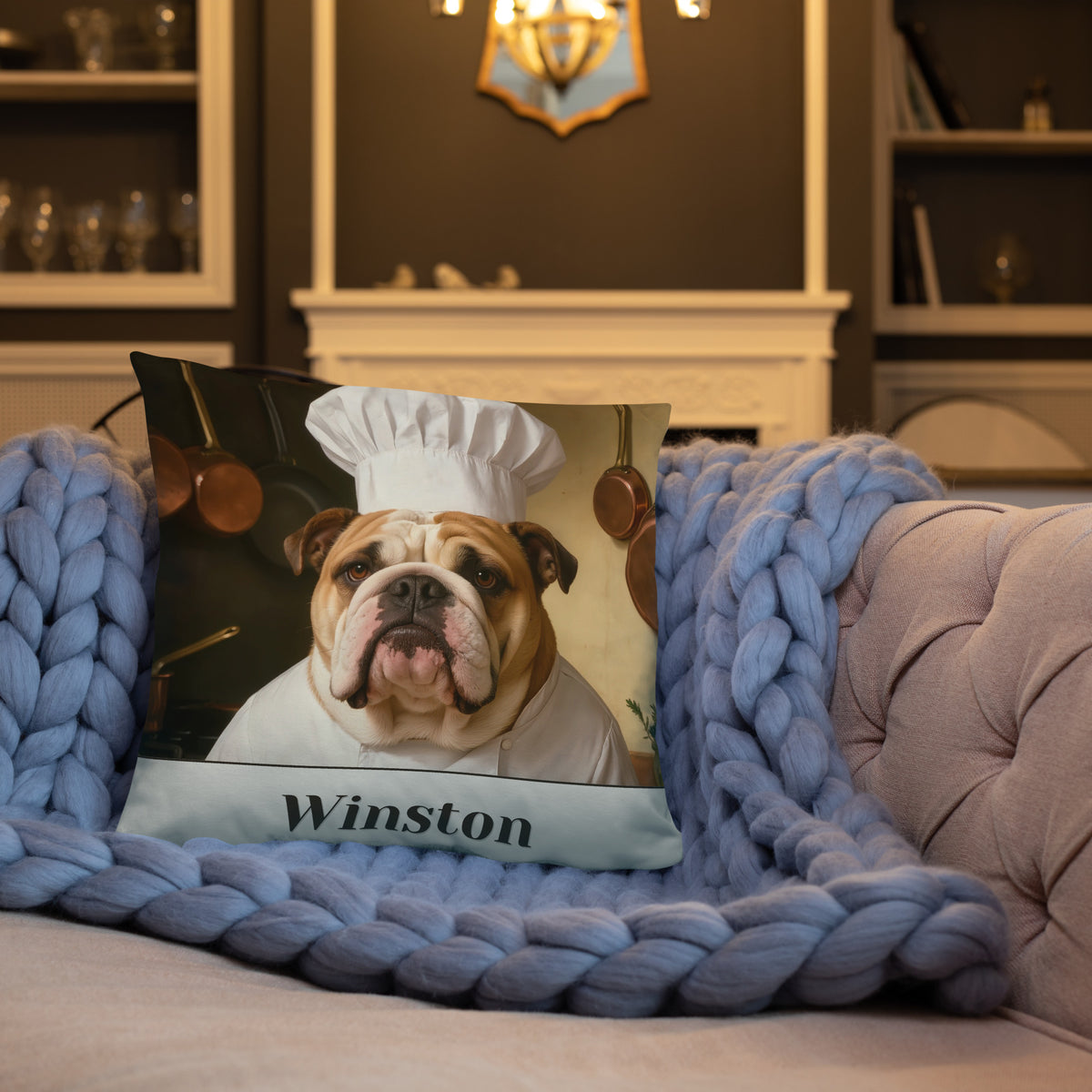 custom dog portrait – lifestyle photo, front lifestyle 3 – Chef de Cuisine Pillow