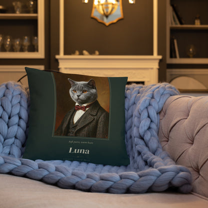Gentleman Cat Portrait Gift for Mom – lifestyle photo, front lifestyle 3 – Throw Pillow