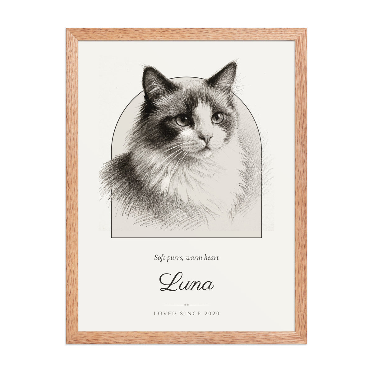 Pencil Sketch Cat Portrait Gift for Mom – front view – Framed Print