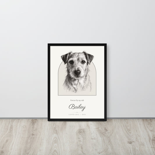 Pencil Sketch Pet Memorial Portrait – lifestyle photo – Framed Print