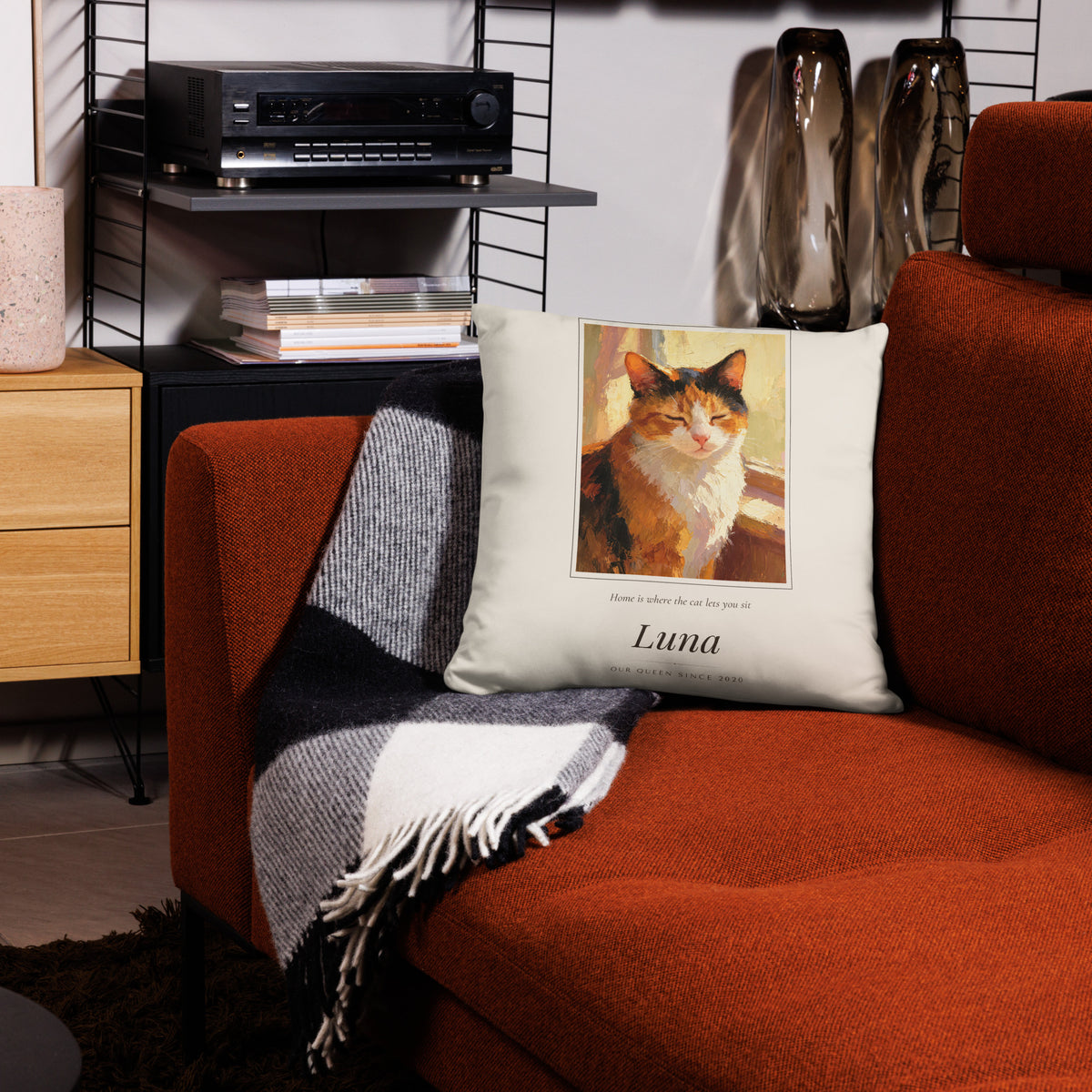 Oil Painting Cat Portrait – lifestyle photo – Throw Pillow