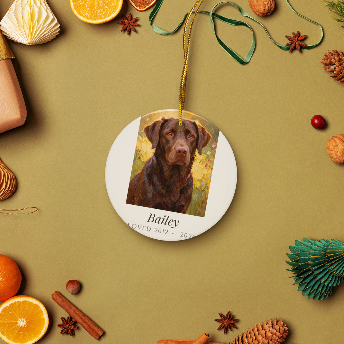 Oil Painting Pet Memorial Portrait – lifestyle photo – Ceramic Ornament