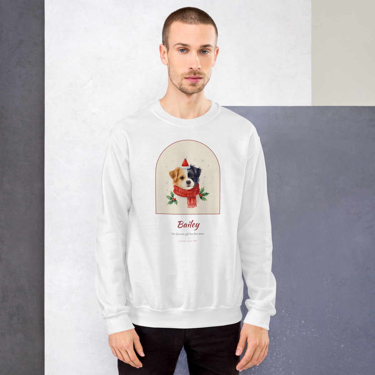 Christmas Dog Portrait Gift for Mom – lifestyle photo – Crewneck Sweatshirt