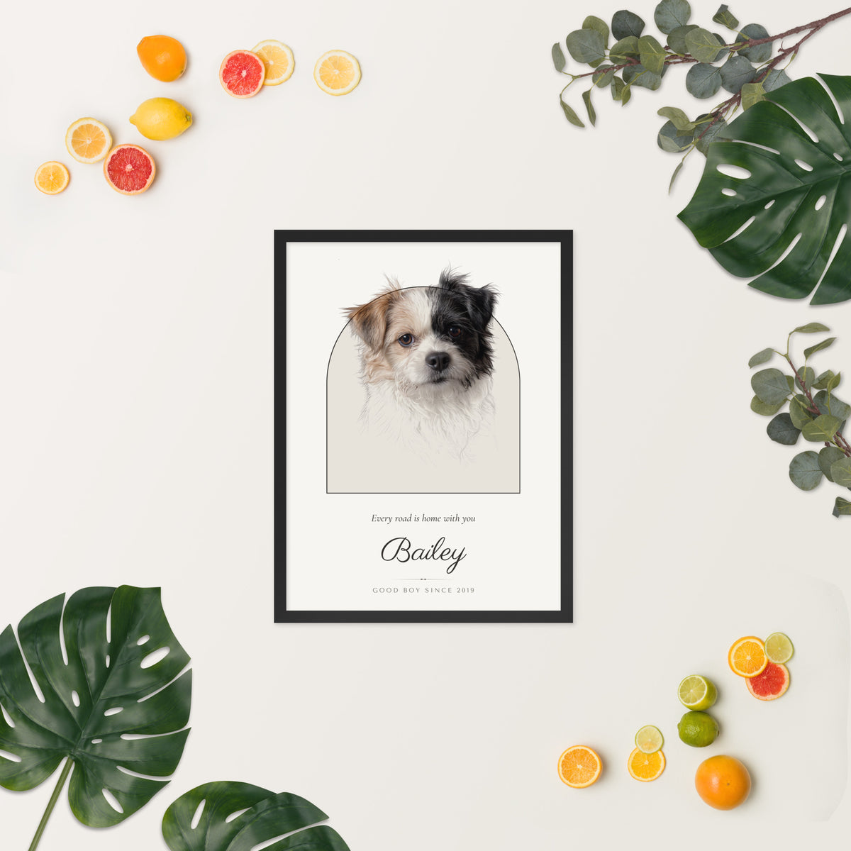 Pencil Sketch Dog Portrait – lifestyle photo, spring/summer – Framed Print