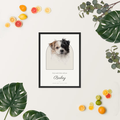 Pencil Sketch Dog Portrait – lifestyle photo, spring/summer – Framed Print