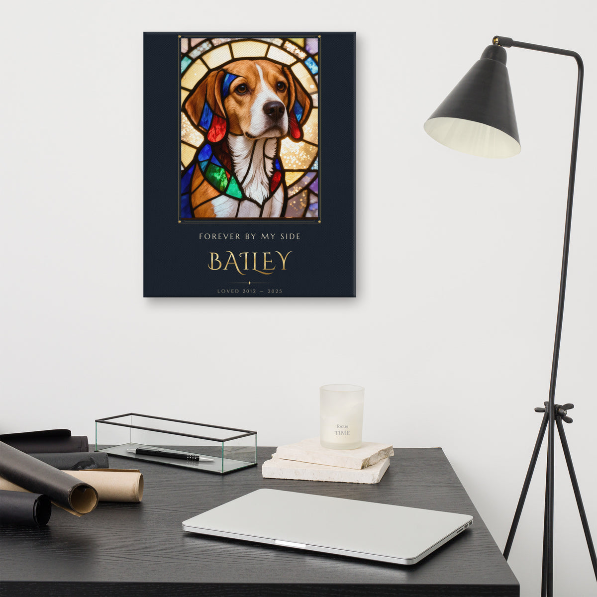 Stained Glass Pet Memorial Portrait – lifestyle photo – Canvas Print