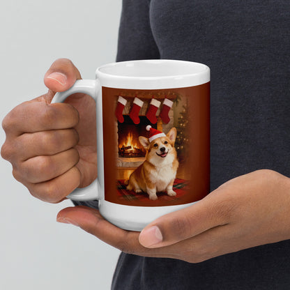 christmas pet portrait – product photo, handle on left – Christmas Eve by the Fireplace Mug