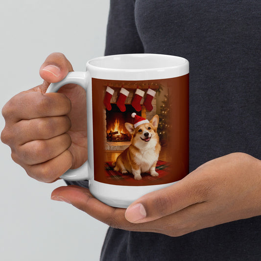 christmas pet portrait – product photo, handle on left – Christmas Eve by the Fireplace Mug