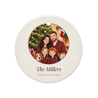christmas family portrait – lifestyle photo – Ceramic Ornament