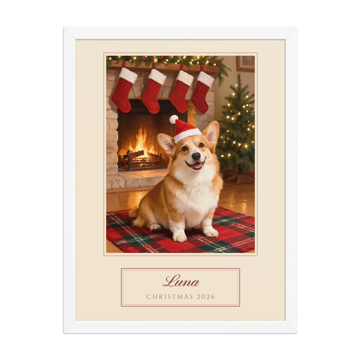 christmas pet portrait – front view – Enhanced Matte Paper Framed Poster