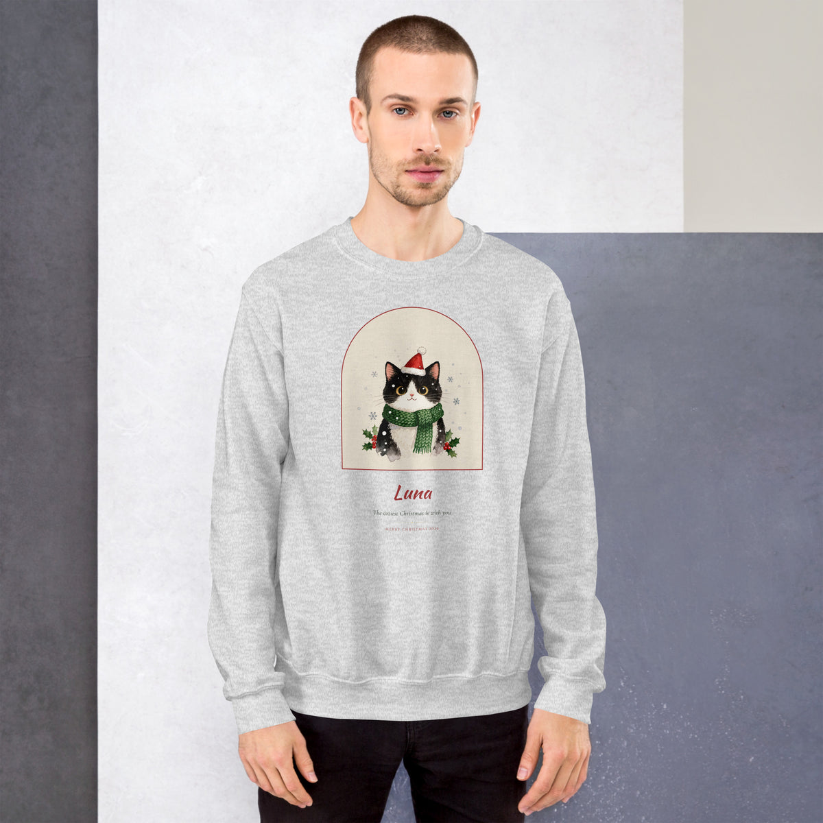 Christmas Cat Portrait – lifestyle photo – Crewneck Sweatshirt