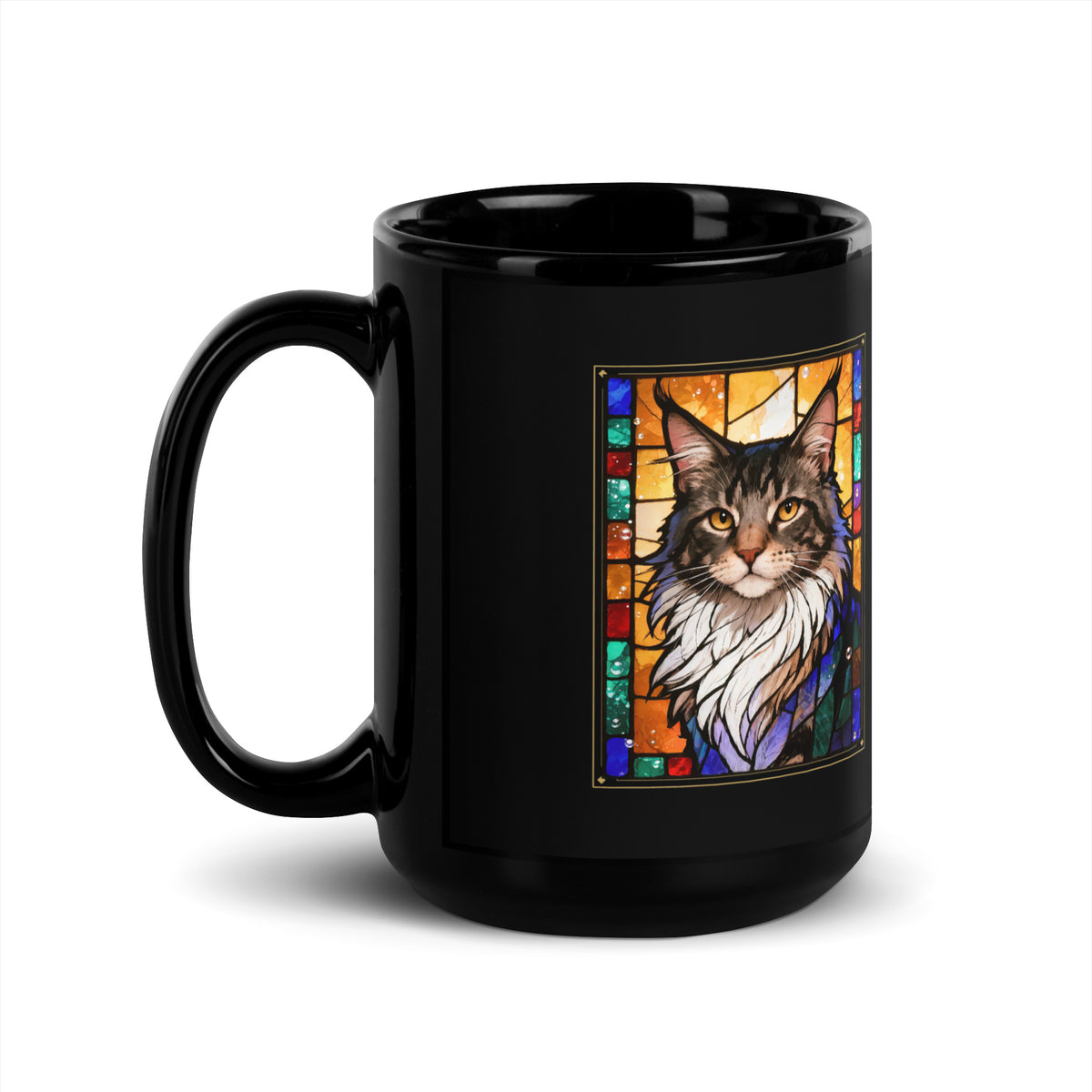 Stained Glass Cat Portrait – front view – Coffee Mug