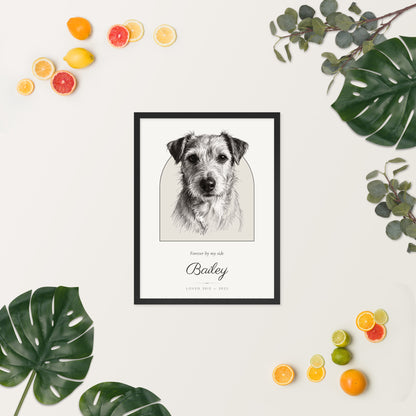 Pencil Sketch Pet Memorial Portrait – lifestyle photo, spring/summer – Framed Print