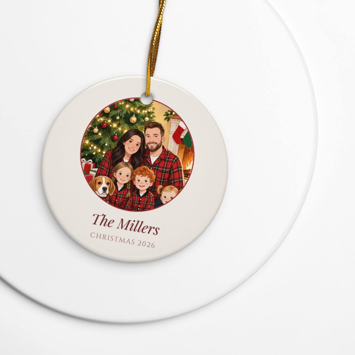 christmas family portrait – lifestyle photo – Ceramic Ornament