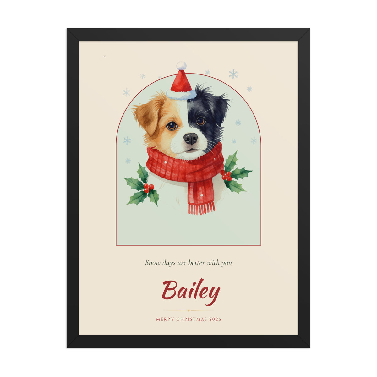 Christmas Dog Portrait – Christmas Pet Portrait – Framed Print