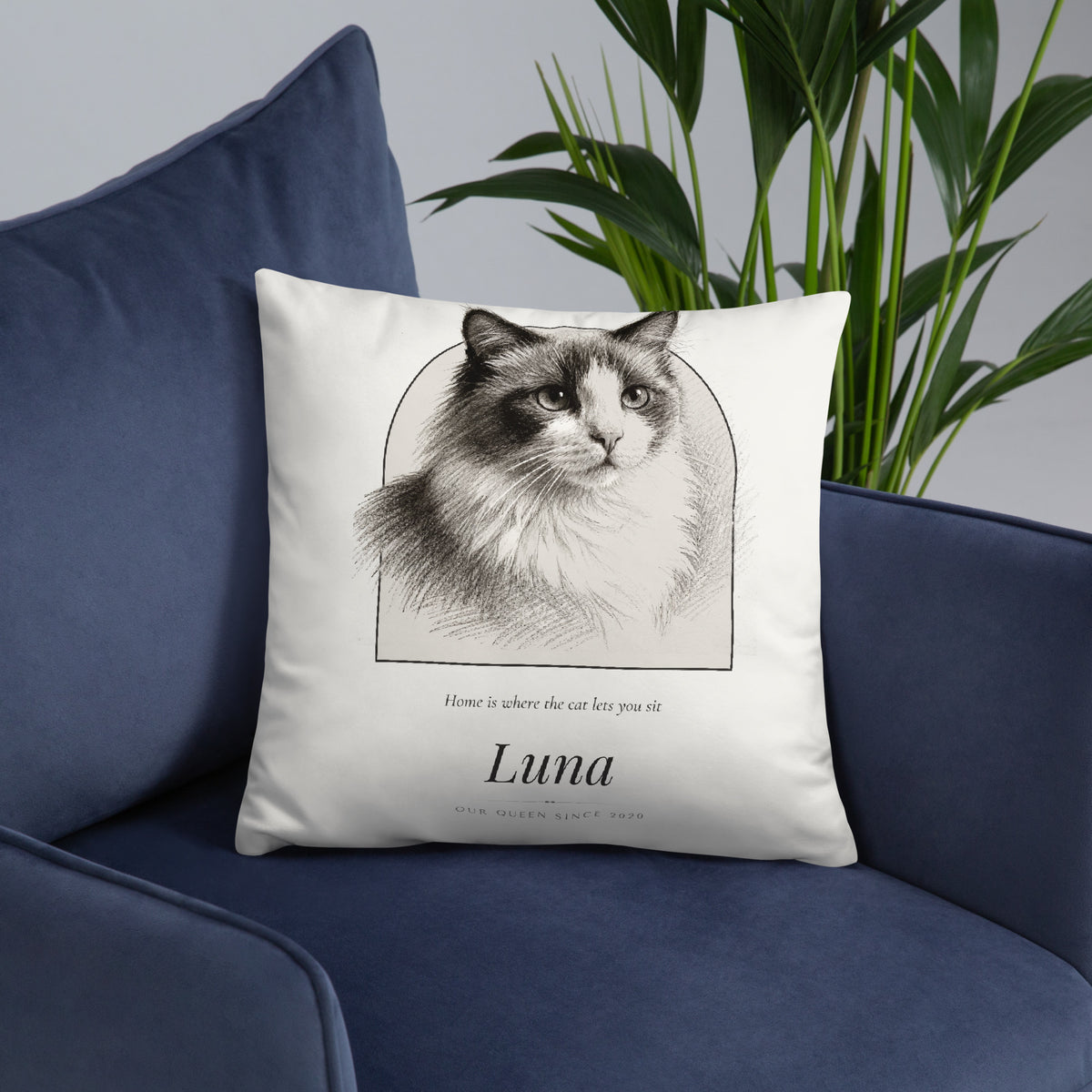 Pencil Sketch Cat Portrait – lifestyle photo, front lifestyle 6 – Throw Pillow