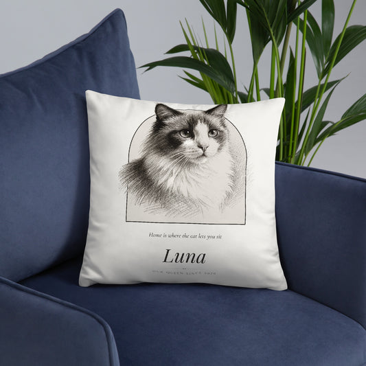 Pencil Sketch Cat Portrait – lifestyle photo, front lifestyle 6 – Throw Pillow
