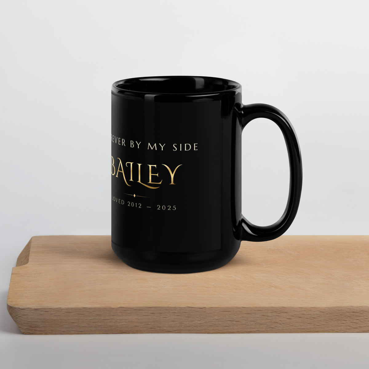 Stained Glass Pet Memorial Portrait – lifestyle photo, handle on right – Coffee Mug