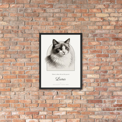 Pencil Sketch Cat Portrait – lifestyle photo, lifestyle 4 – Framed Print