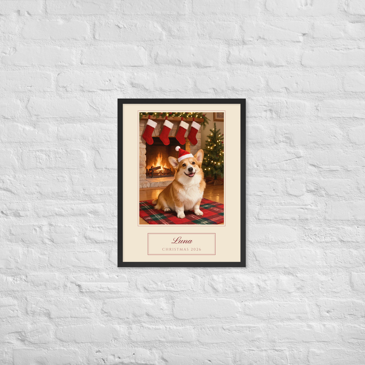 christmas pet portrait – lifestyle photo – Enhanced Matte Paper Framed Poster