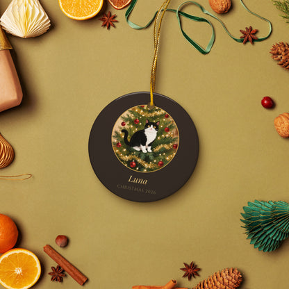 christmas cat portrait – lifestyle photo – Up the Christmas Tree Ornament
