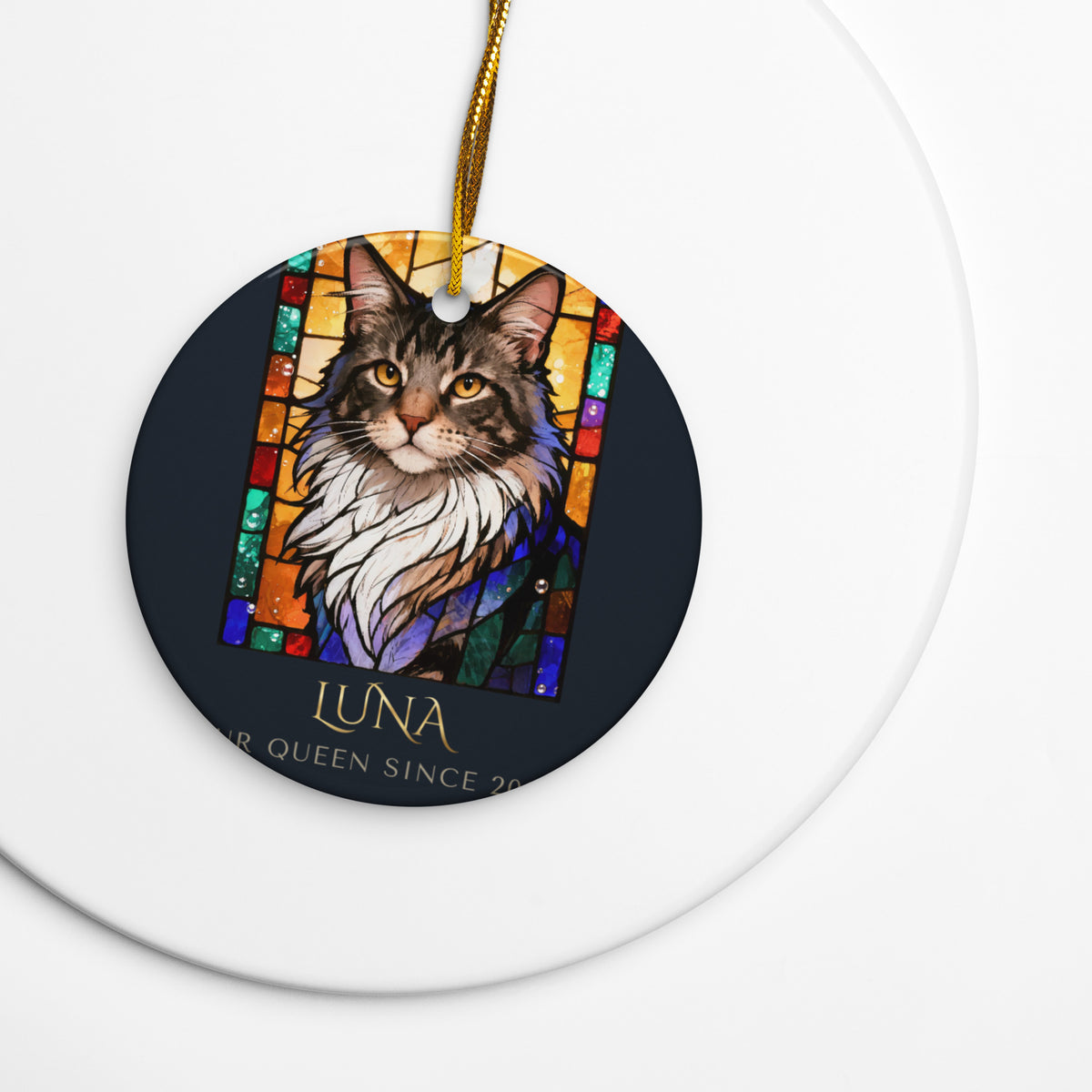 Stained Glass Cat Portrait – lifestyle photo – Ceramic Ornament